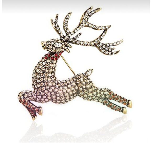 Heidi Daus "Glitzen Blitzen" Reindeer Pin Vintage Brooch Swarovski Christmas NEW - Picture 1 of 4